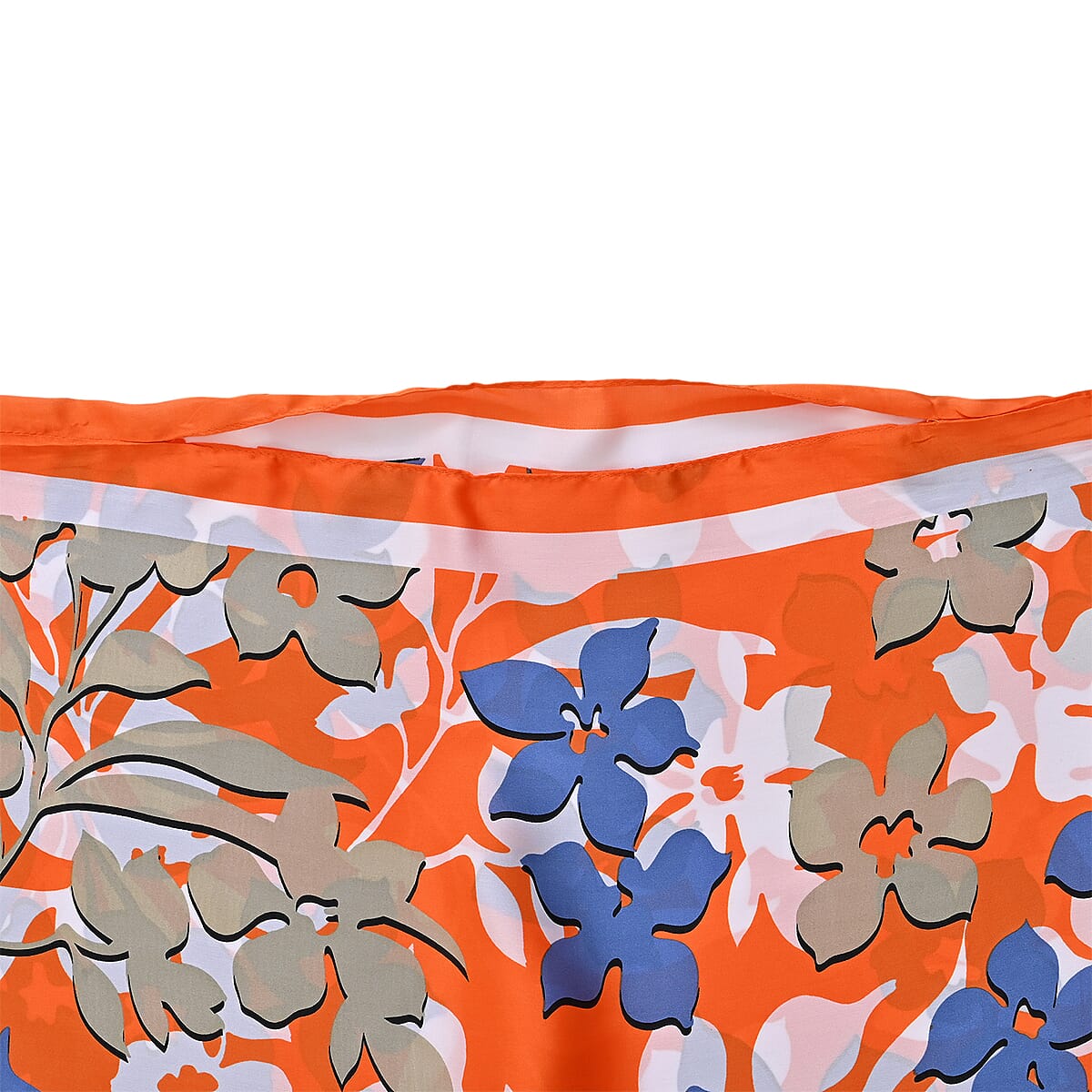 La Marey Orange and Blue Floral Silky Kaftan Boat Neck Top image number 3