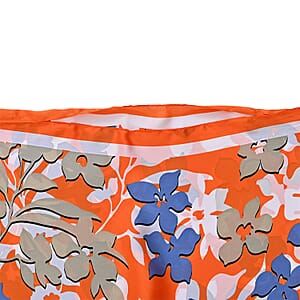 La Marey Orange and Blue Floral Silky Kaftan Boat Neck Top