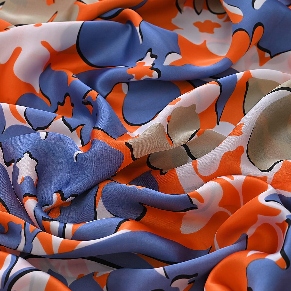 La Marey Orange and Blue Floral Silky Kaftan Boat Neck Top image number 4