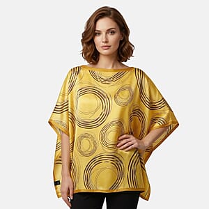La Marey Yellow Concentric Print Silky Kaftan Boat Neck Top