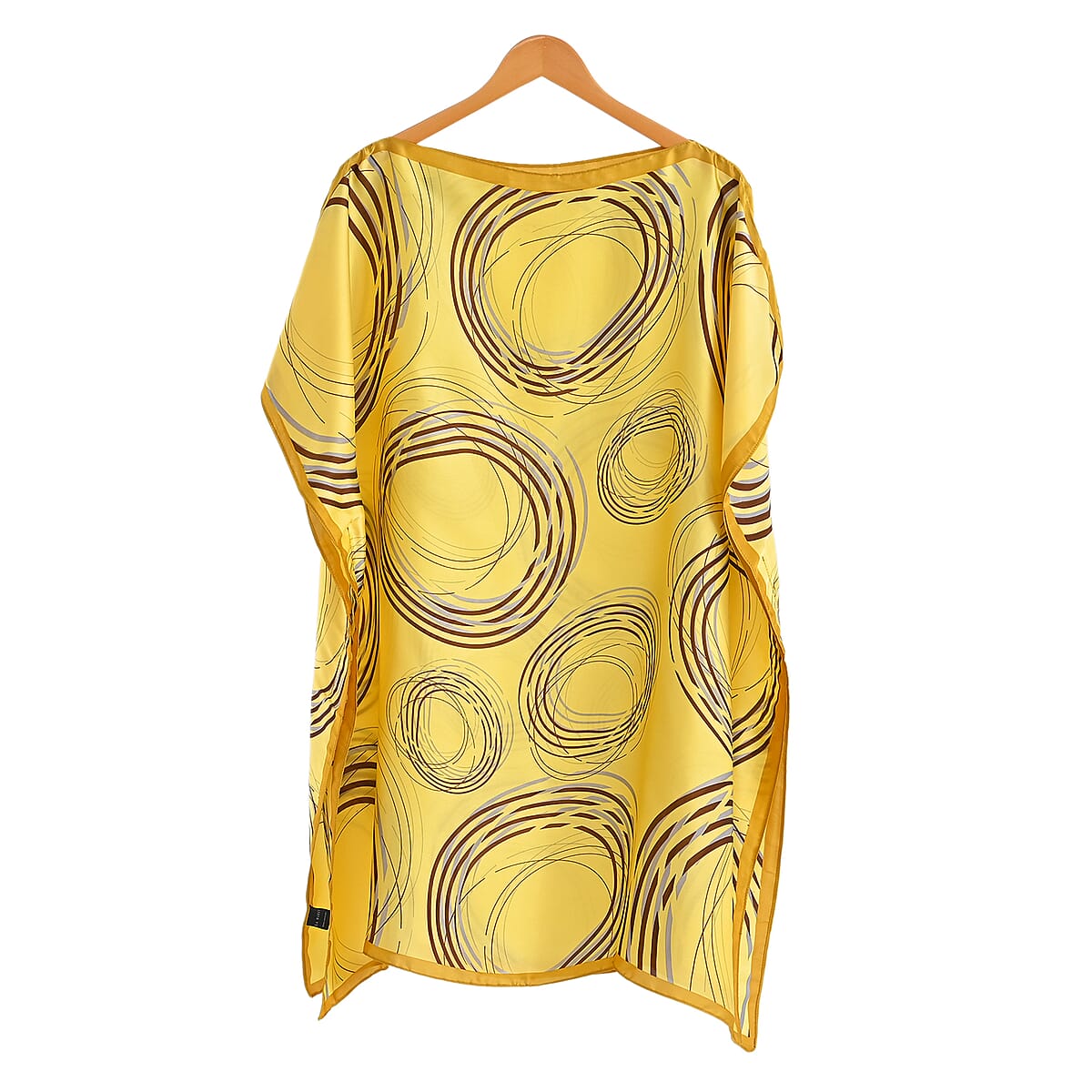La Marey Yellow Concentric Print Silky Kaftan Boat Neck Top image number 1