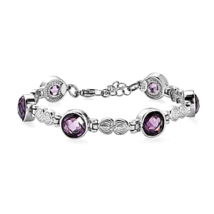 EverTrue Simulated Amethyst Color Diamond Bracelet in Stainless Steel (6.50 In)