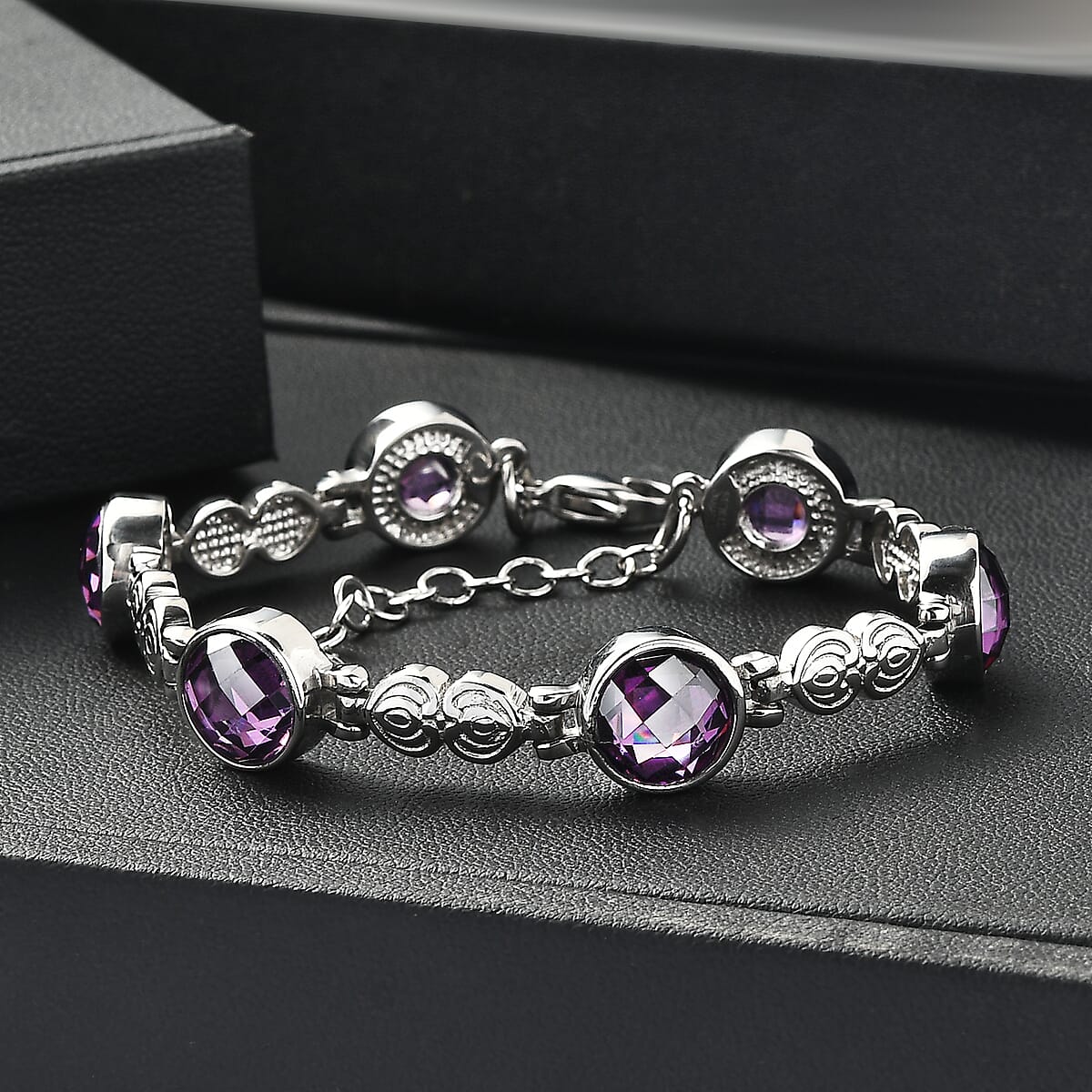 EverTrue Simulated Amethyst Color Diamond Bracelet in Stainless Steel (6.50 In) image number 1