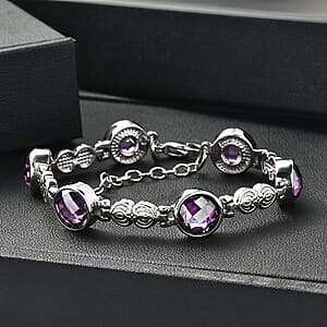 EverTrue Simulated Amethyst Color Diamond Bracelet in Stainless Steel (6.50 In)