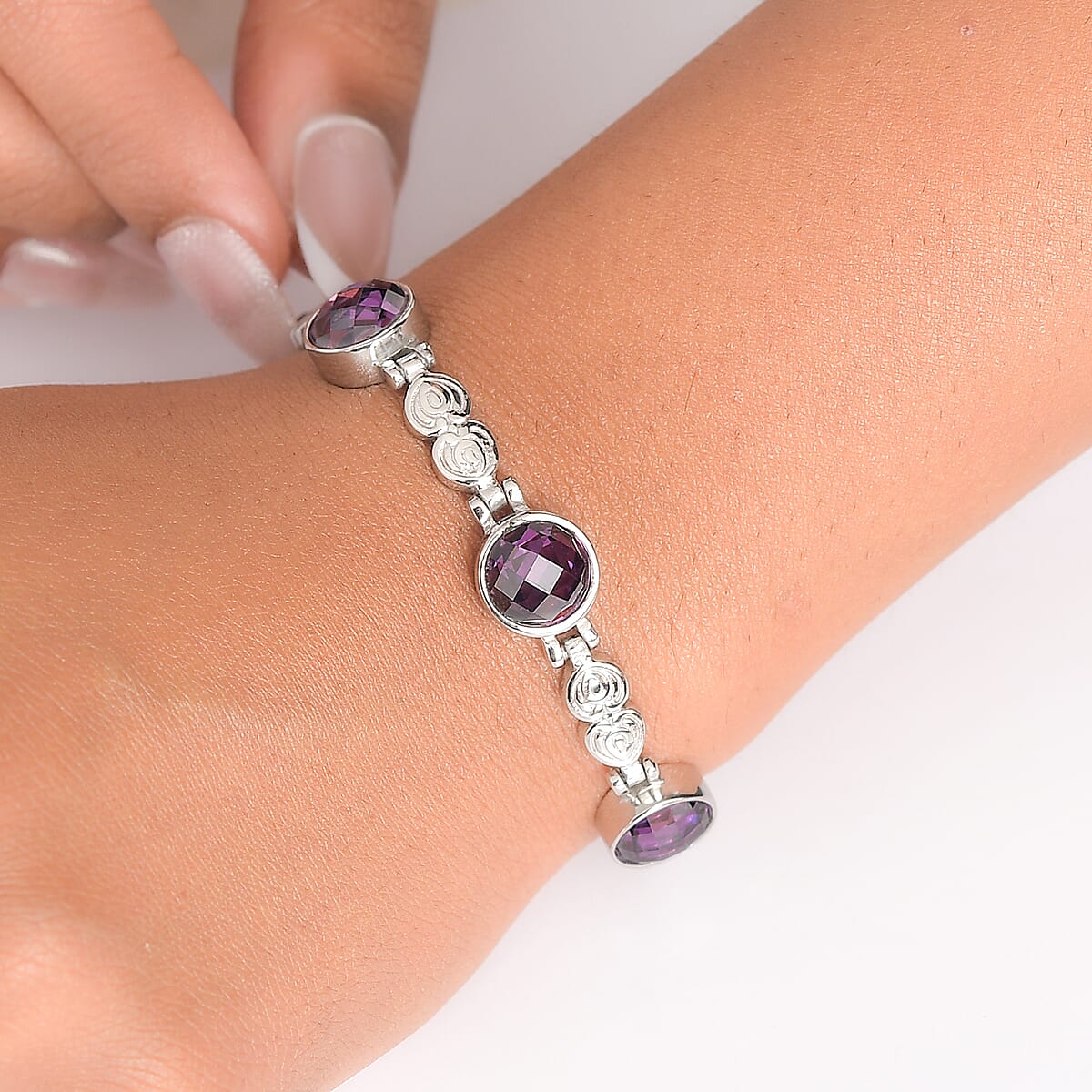 EverTrue Simulated Amethyst Color Diamond Bracelet in Stainless Steel (6.50 In) image number 2