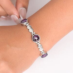 EverTrue Simulated Amethyst Color Diamond Bracelet in Stainless Steel (6.50 In)