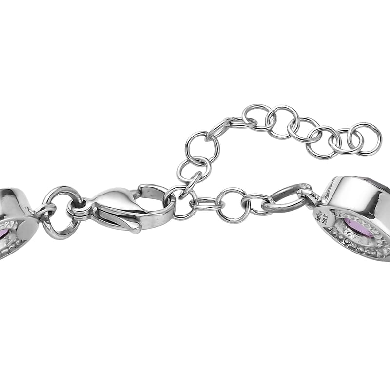 EverTrue Simulated Amethyst Color Diamond Bracelet in Stainless Steel (6.50 In)