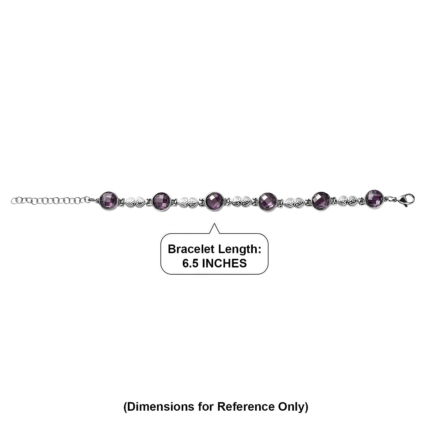 EverTrue Simulated Amethyst Color Diamond Bracelet in Stainless Steel (6.50 In)