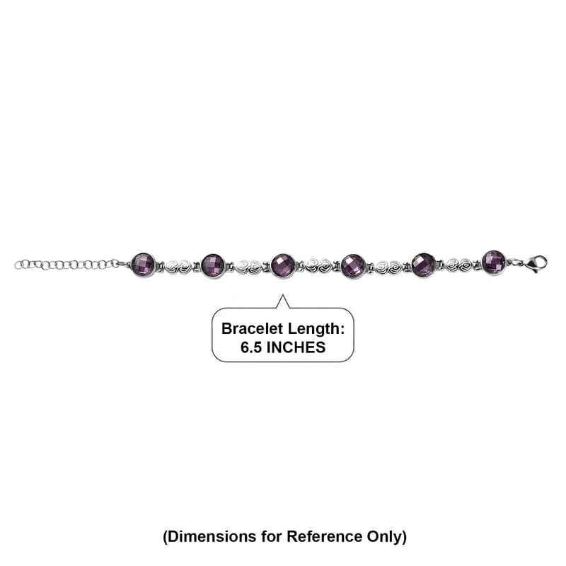EverTrue Simulated Amethyst Color Diamond Bracelet in Stainless Steel (6.50 In)