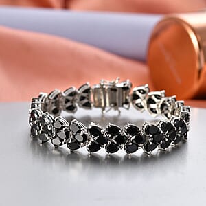 EverTrue Thai Black Spinel 36.60 ctw Midnight Noir Weave Bracelet in Platinum Bond (6.50 In) (Del. in 7-10 Days)
