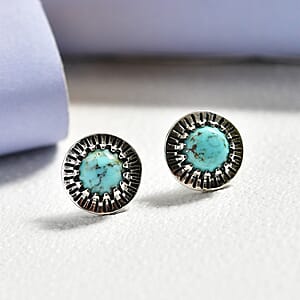 D'Joy Artisan Crafted Premium Blue Moon Turquoise 1.60 ctw Earrings in Sterling Silver