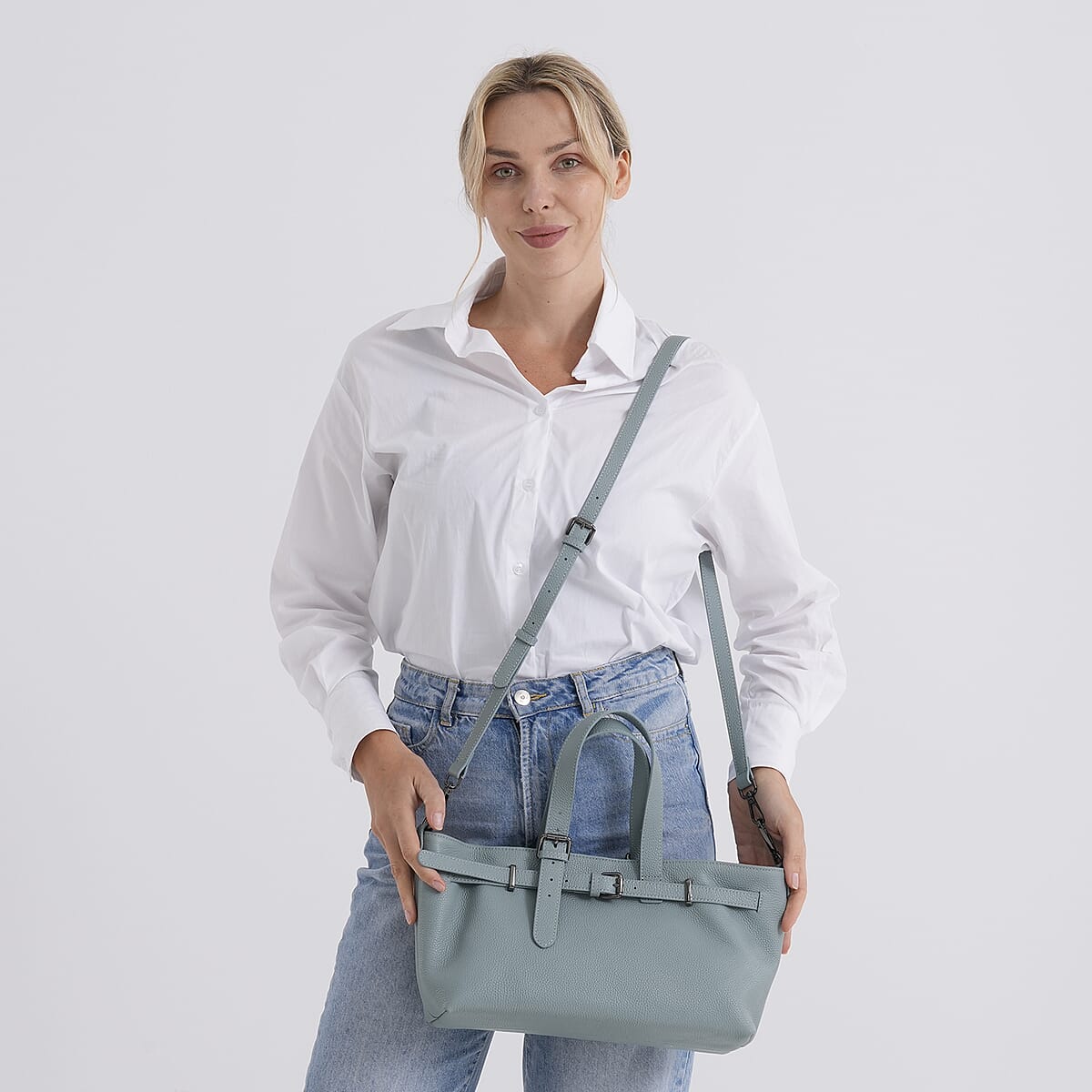 La Marey Light Blue Genuine Leather Crossbody Bag image number 2