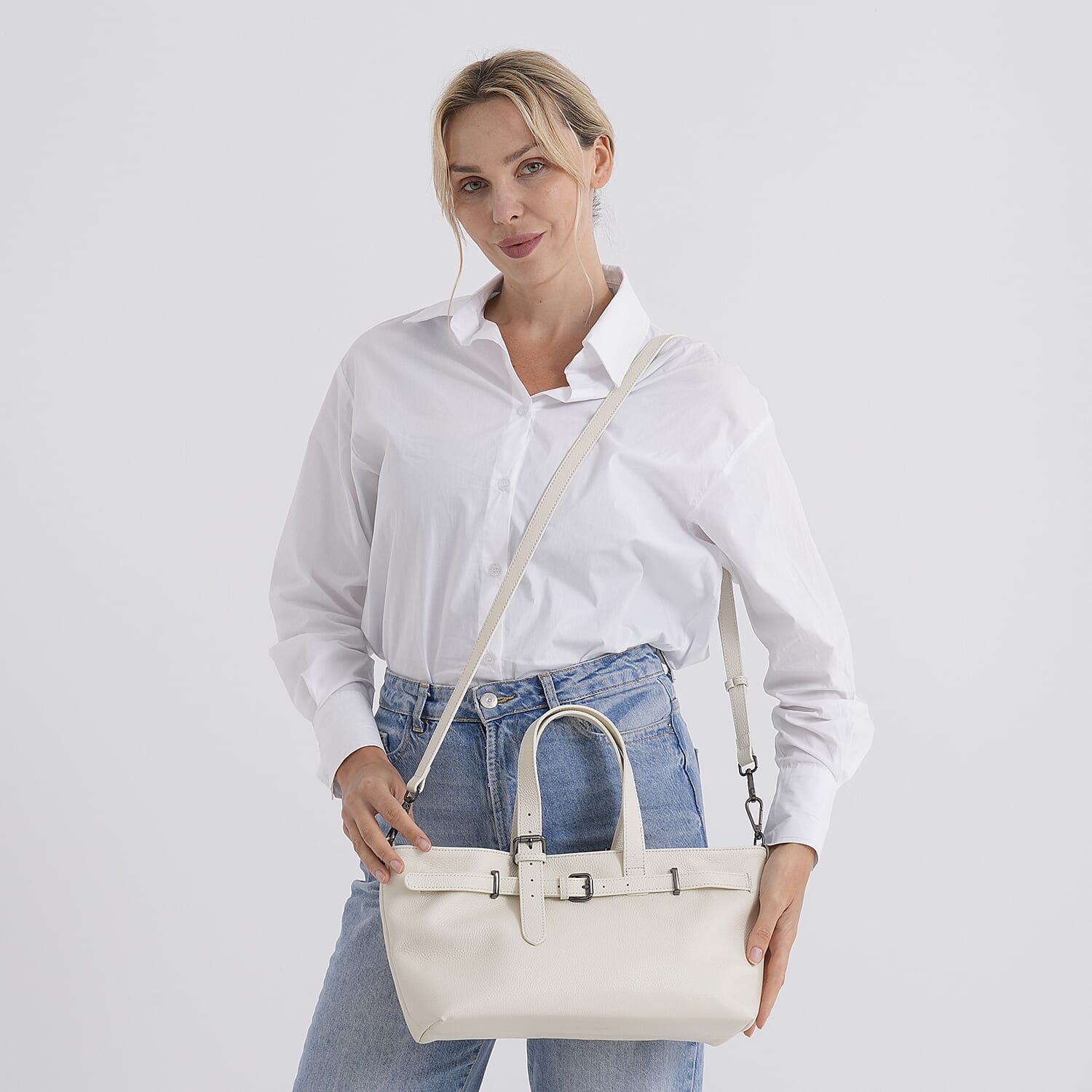 La Marey White Genuine Leather Crossbody Bag