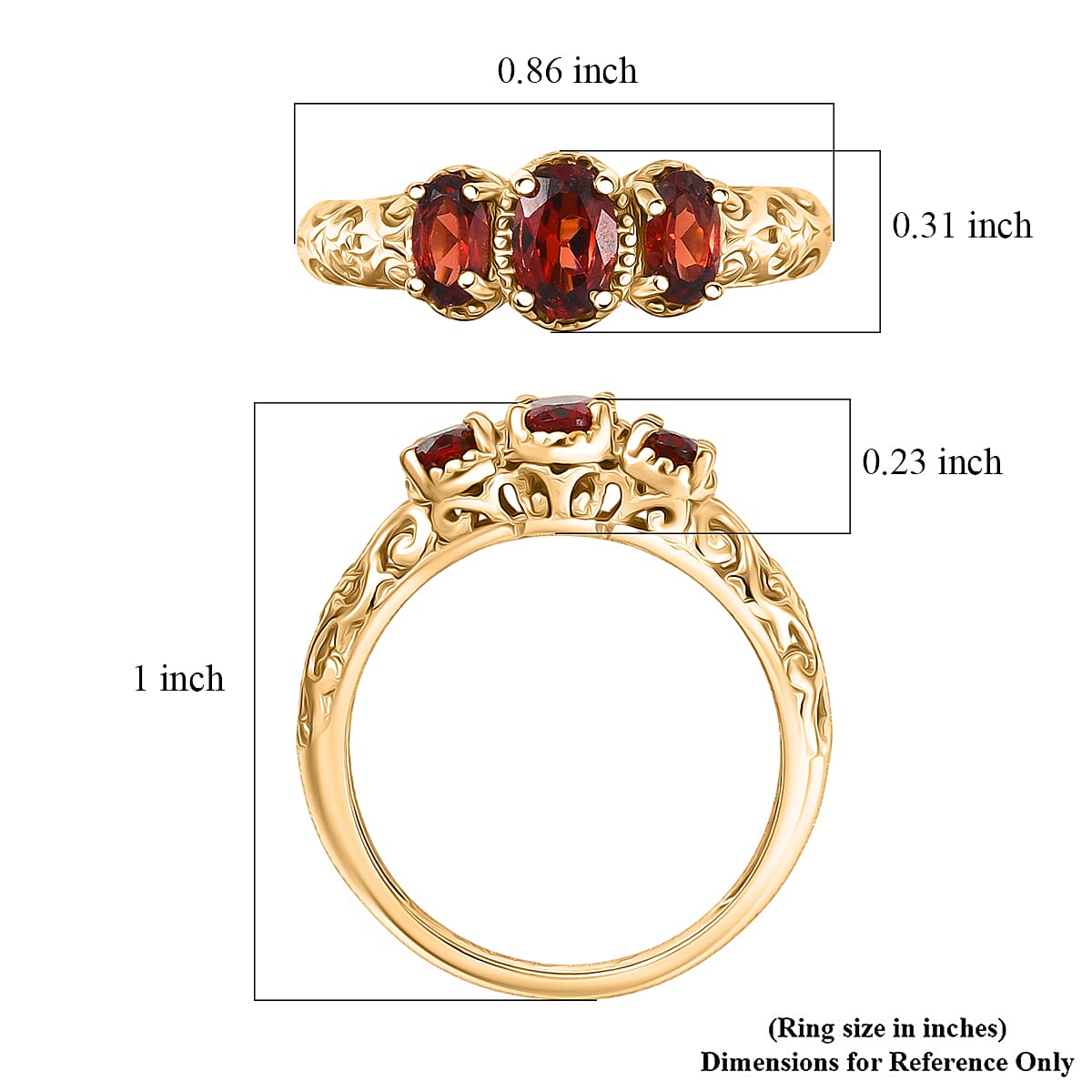 EverTrue Mozambique Garnet 1.15 ctw Ring in 18K YG Plated (Size 10.0)