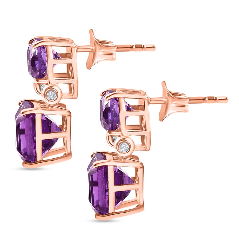 D'Joy Rose De France Amethyst and White Zircon 8.05 ctw Earrings in Sterling Silver