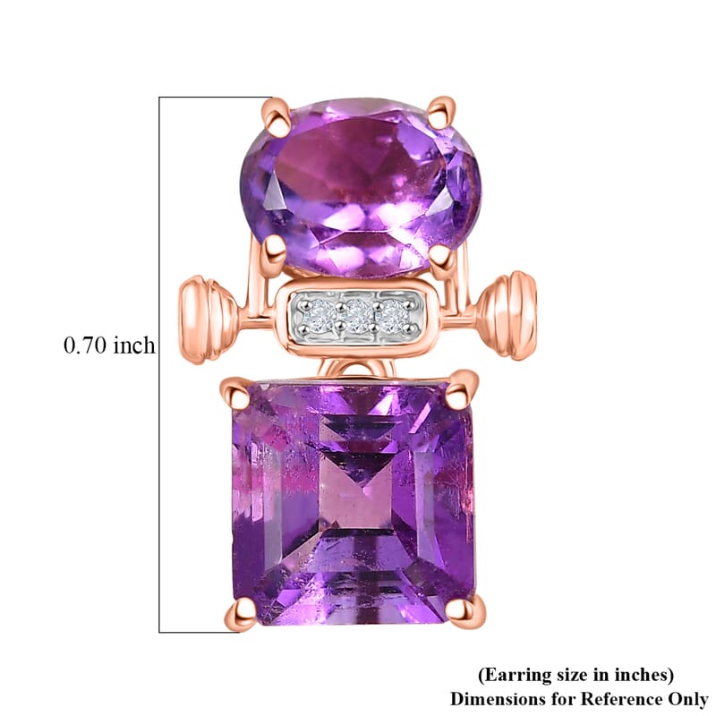 D'Joy Rose De France Amethyst and White Zircon 8.05 ctw Earrings in Sterling Silver
