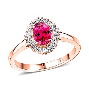 D'Joy Ouro Fino Rubellite and Diamond Ring in 18K Vermeil Rose Gold Over Sterling Silver (Size 10) 1.00 ctw