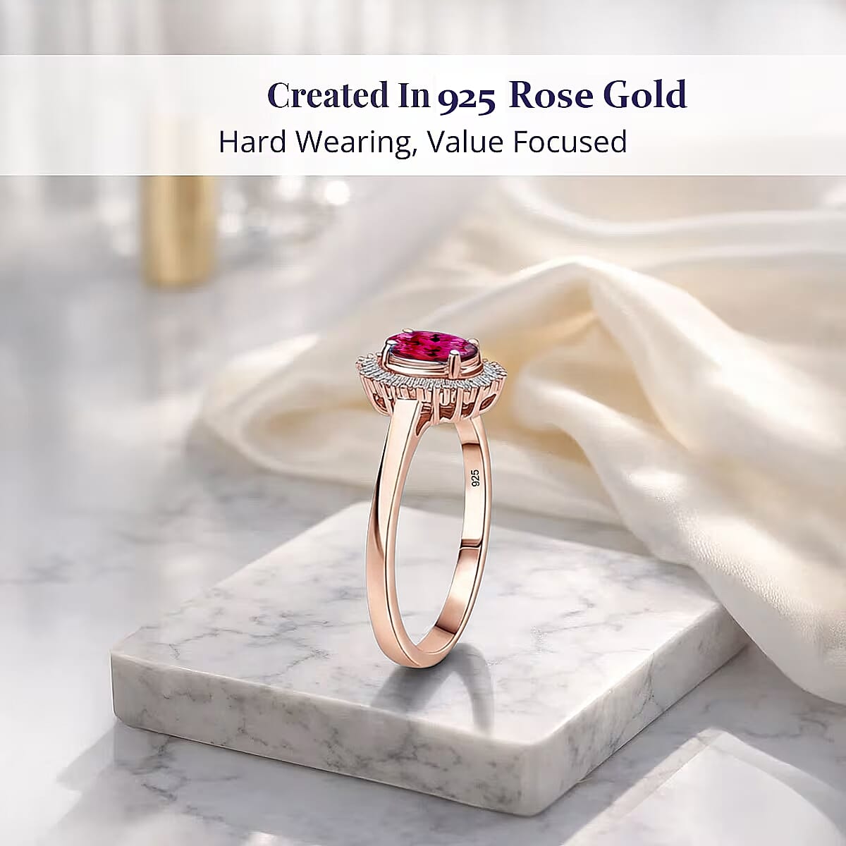 D'Joy Ouro Fino Rubellite and Diamond Ring in 18K Vermeil Rose Gold Over Sterling Silver (Size 10) 1.00 ctw image number 2