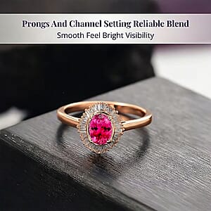 D'Joy Ouro Fino Rubellite and Diamond Ring in 18K Vermeil Rose Gold Over Sterling Silver (Size 10) 1.00 ctw