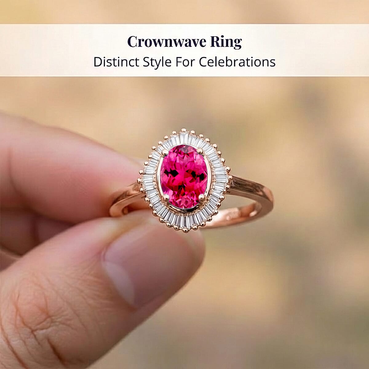 D'Joy Ouro Fino Rubellite and Diamond Ring in 18K Vermeil Rose Gold Over Sterling Silver (Size 10) 1.00 ctw image number 4