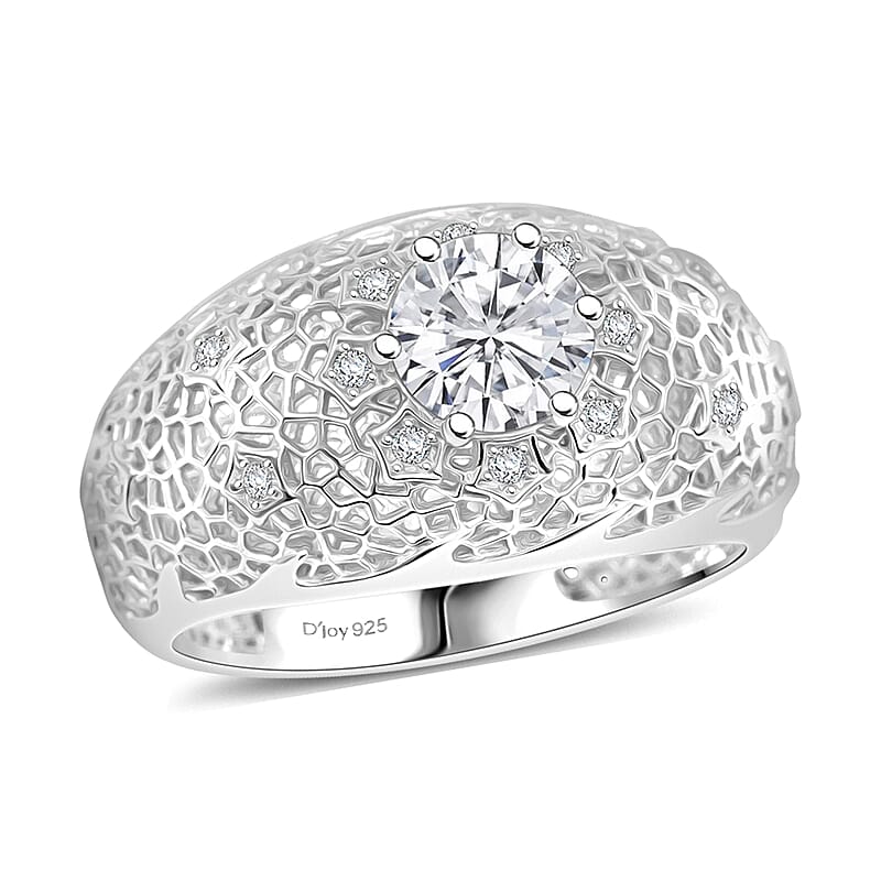 D'Joy Simulated Diamond 3.00 ctw Floral Lace Ring in Rhodium Over Sterling Silver (Size 5.0)