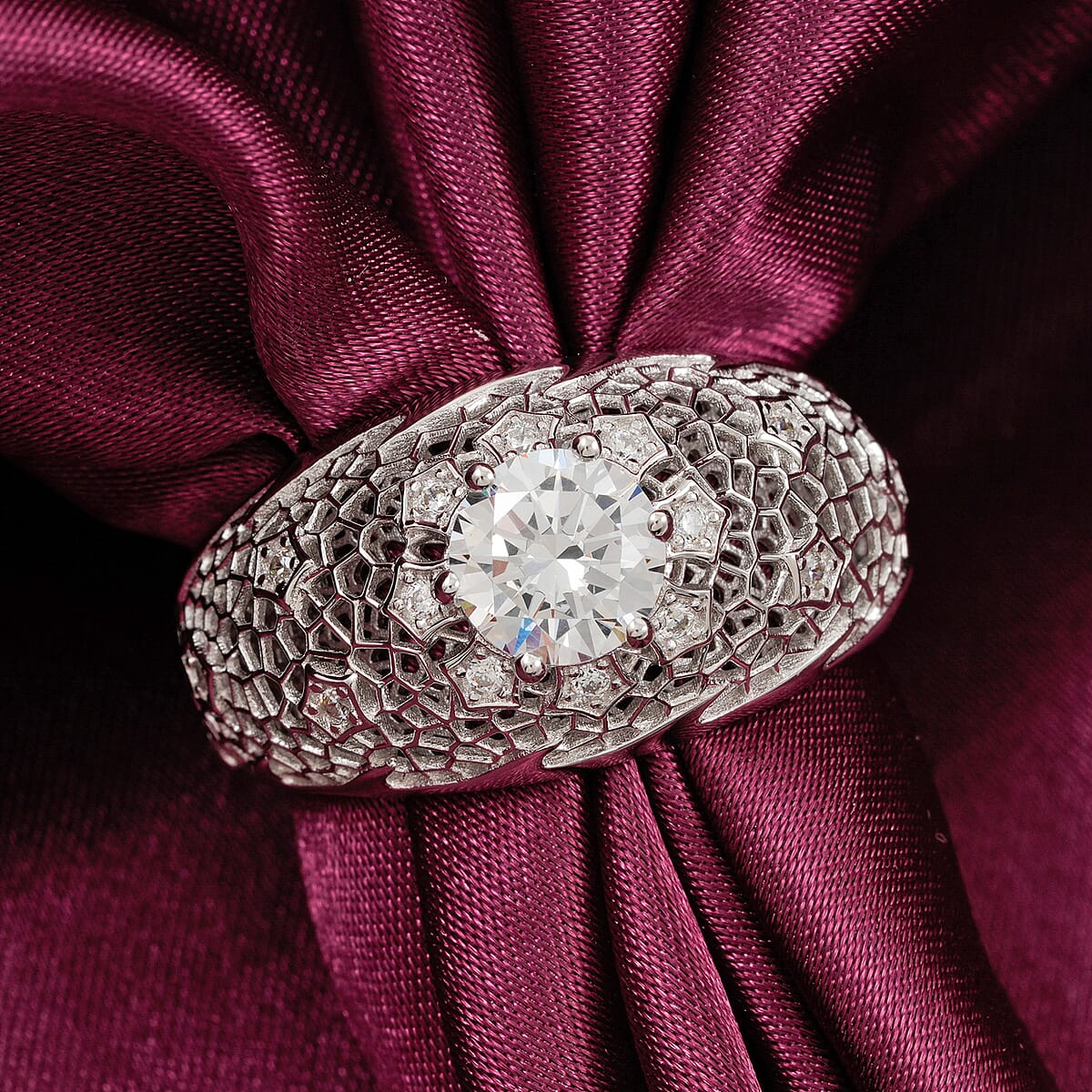 D'Joy Simulated Diamond 3.00 ctw Floral Lace Ring in Rhodium Over Sterling Silver (Size 5.0) image number 1