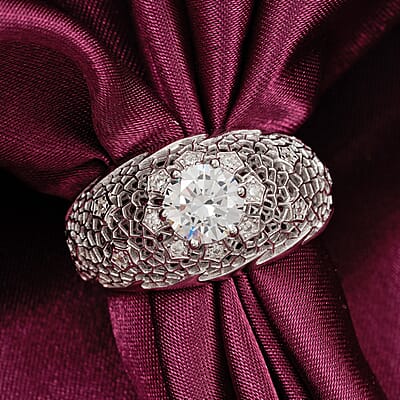 D'Joy Simulated Diamond 3.00 ctw Floral Lace Ring in Rhodium Over Sterling Silver (Size 5.0)