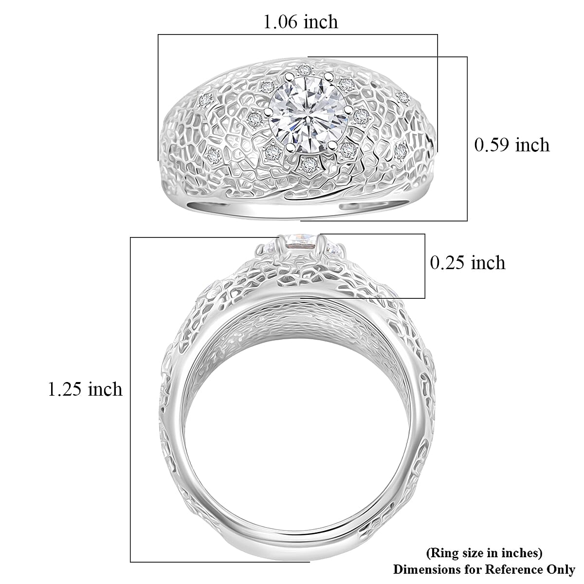 D'Joy Simulated Diamond 3.00 ctw Floral Lace Ring in Rhodium Over Sterling Silver (Size 5.0) image number 4