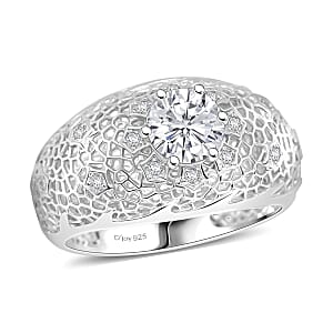 D'Joy Simulated Diamond 3.00 ctw Floral Lace Ring in Rhodium Over Sterling Silver (Size 6.0)
