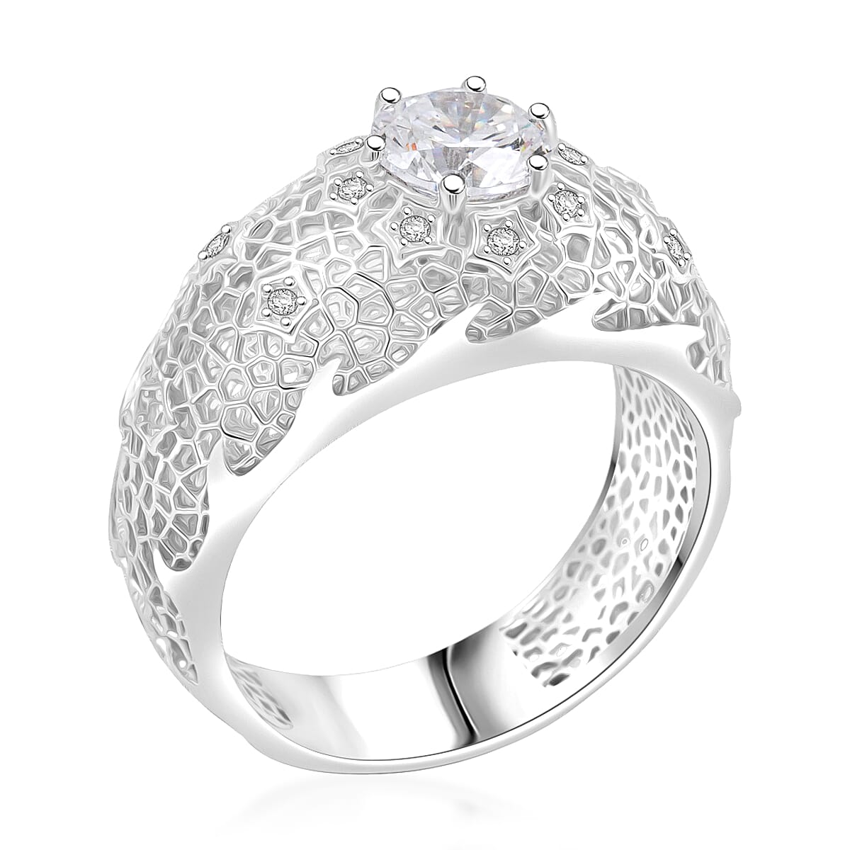 D'Joy Simulated Diamond 3.00 ctw Floral Lace Ring in Rhodium Over Sterling Silver (Size 6.0) image number 3