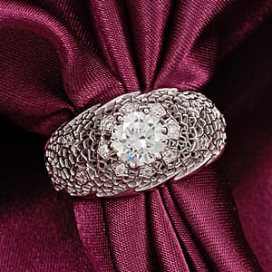 D'Joy Simulated Diamond 3.00 ctw Floral Lace Ring in Rhodium Over Sterling Silver (Size 9.0)