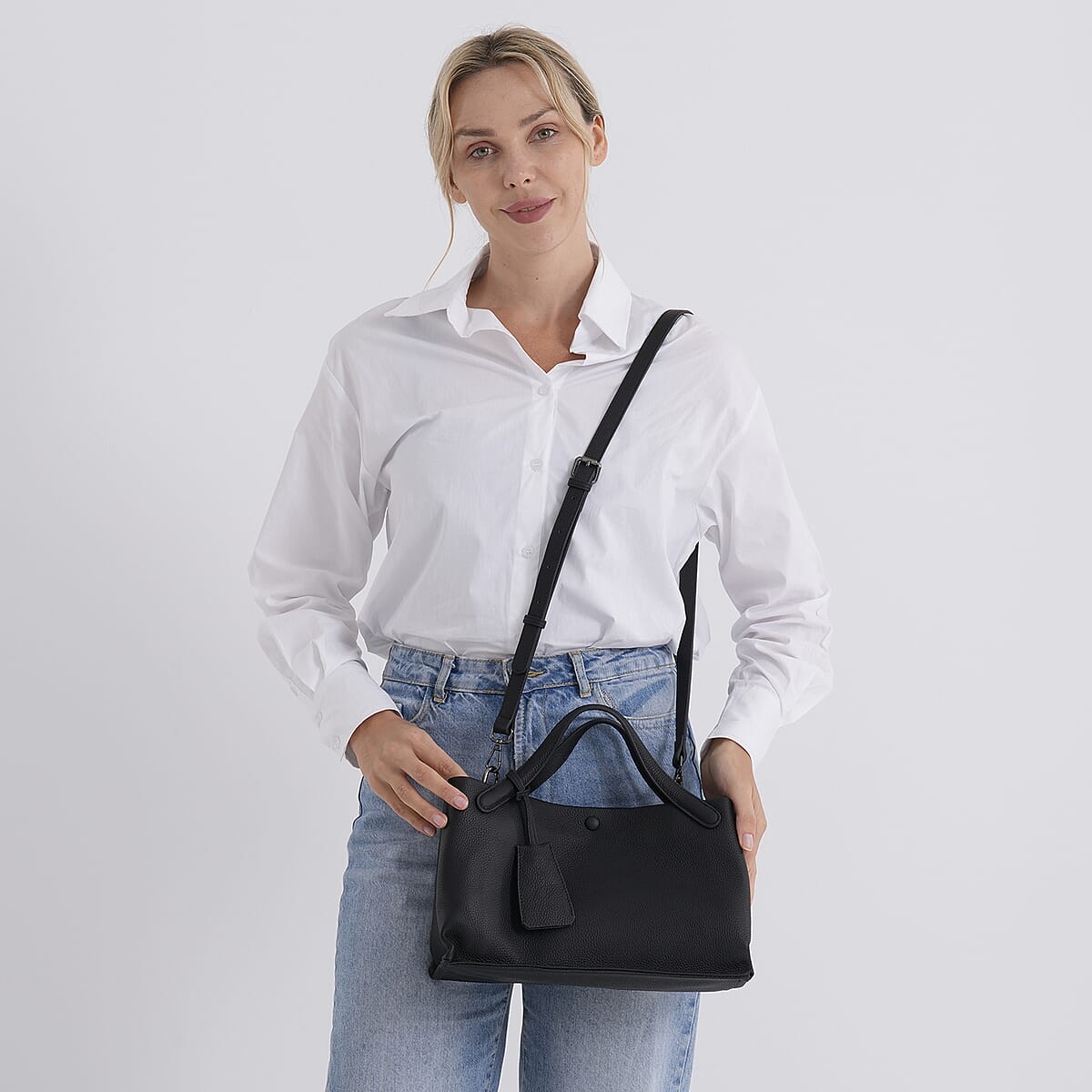La Marey Black Genuine Leather Crossbody Bag image number 1