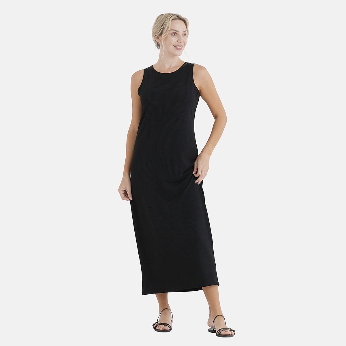 La Marey Black Rib Knit Sleeveless Maxi Dress - One Size Fits Most image number 3