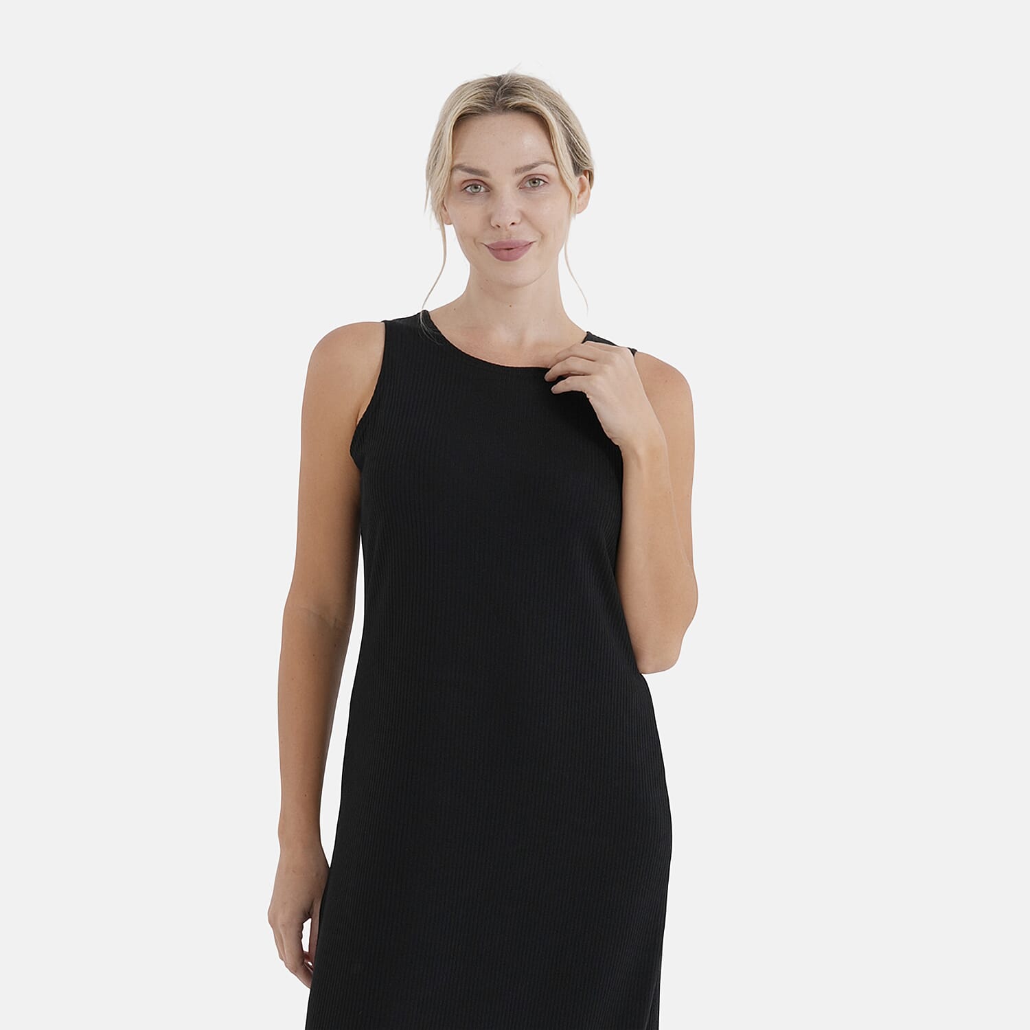 La Marey Black Rib Knit Sleeveless Maxi Dress - One Size Fits Most