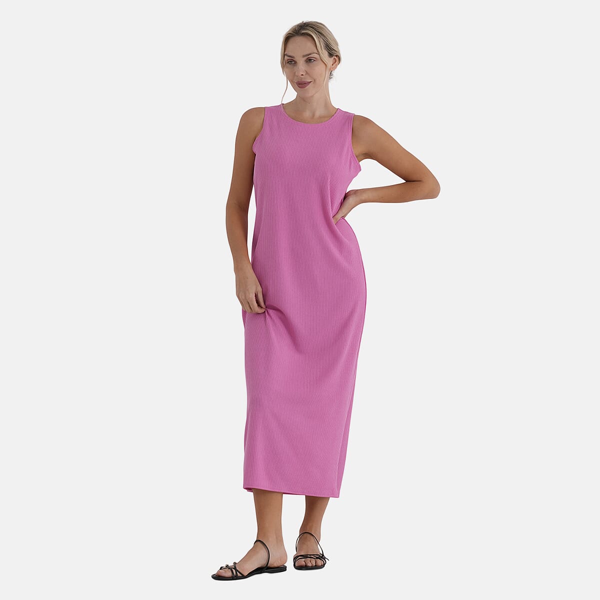 La Marey Pink Rib Knit Sleeveless Maxi Dress - One Size Fits Most image number 4