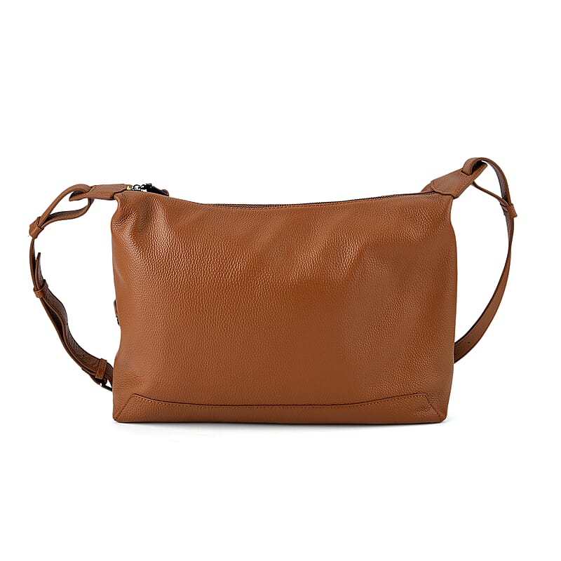 La Marey Tan Genuine Leather Crossbody Bag with Shoulder Strap