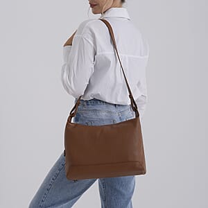 La Marey Tan Genuine Leather Crossbody Bag with Shoulder Strap