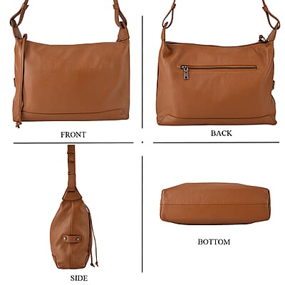 La Marey Tan Genuine Leather Crossbody Bag with Shoulder Strap