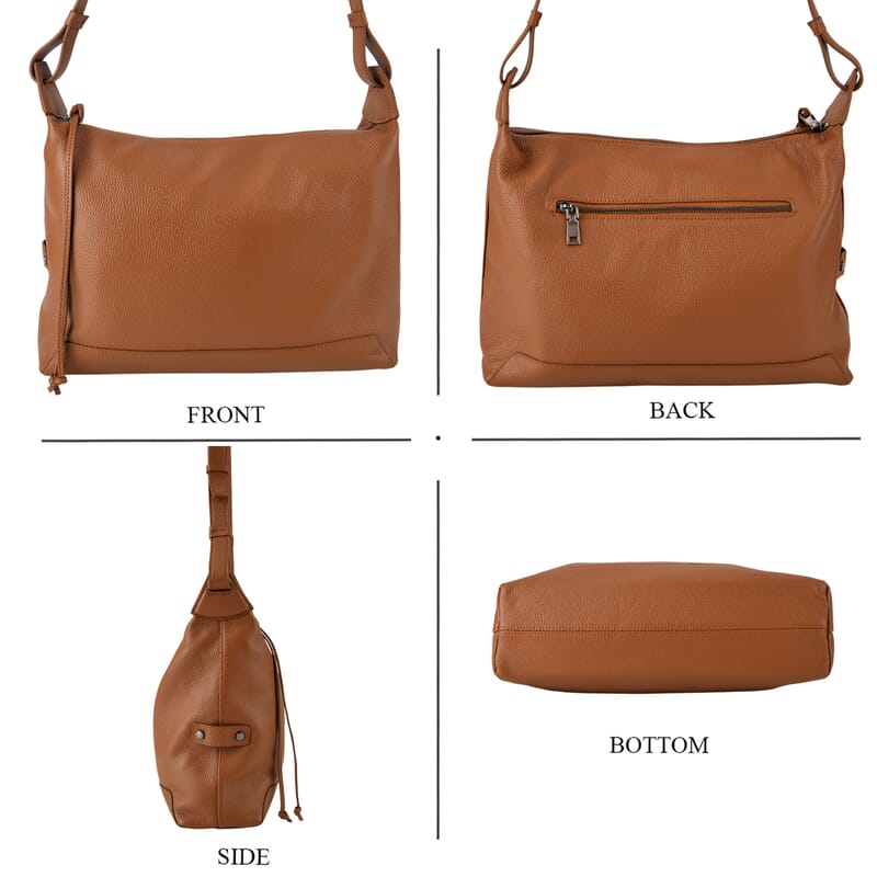 La Marey Tan Genuine Leather Crossbody Bag with Shoulder Strap