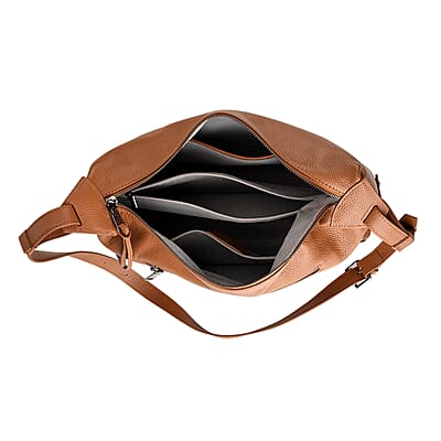 La Marey Tan Genuine Leather Crossbody Bag with Shoulder Strap