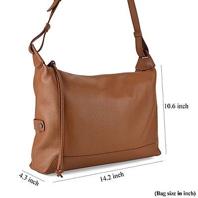 La Marey Tan Genuine Leather Crossbody Bag with Shoulder Strap