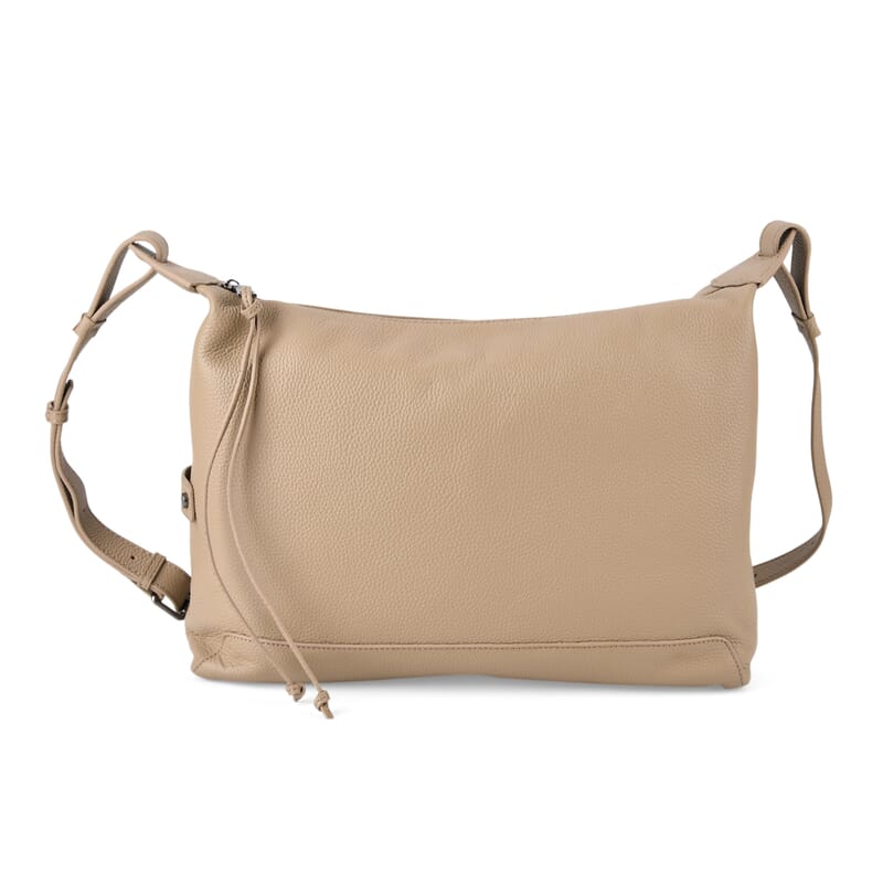 La Marey Beige Genuine Leather Crossbody Bag with Shoulder Strap