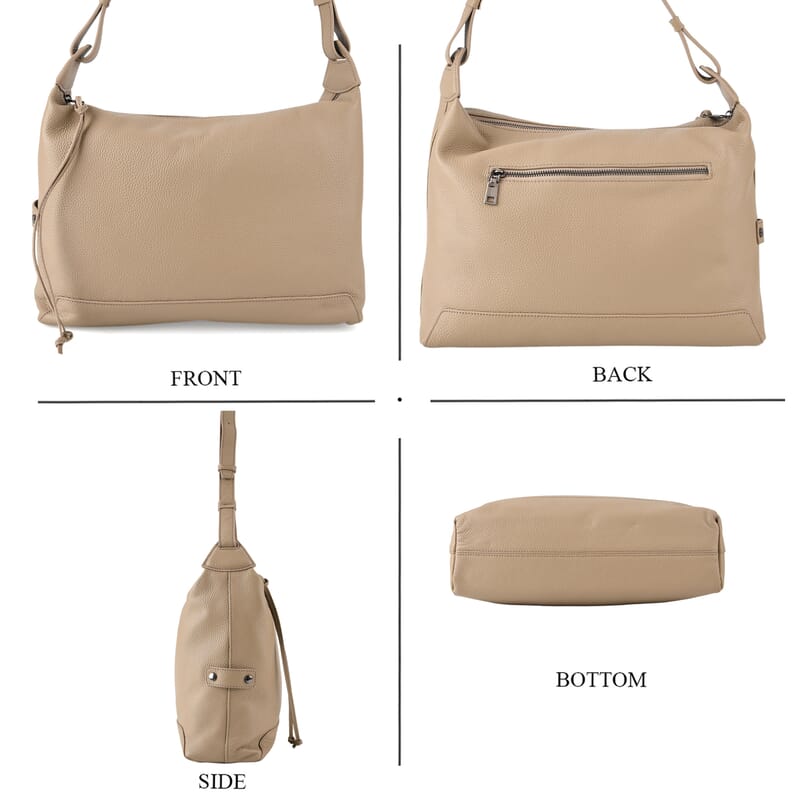 La Marey Beige Genuine Leather Crossbody Bag with Shoulder Strap