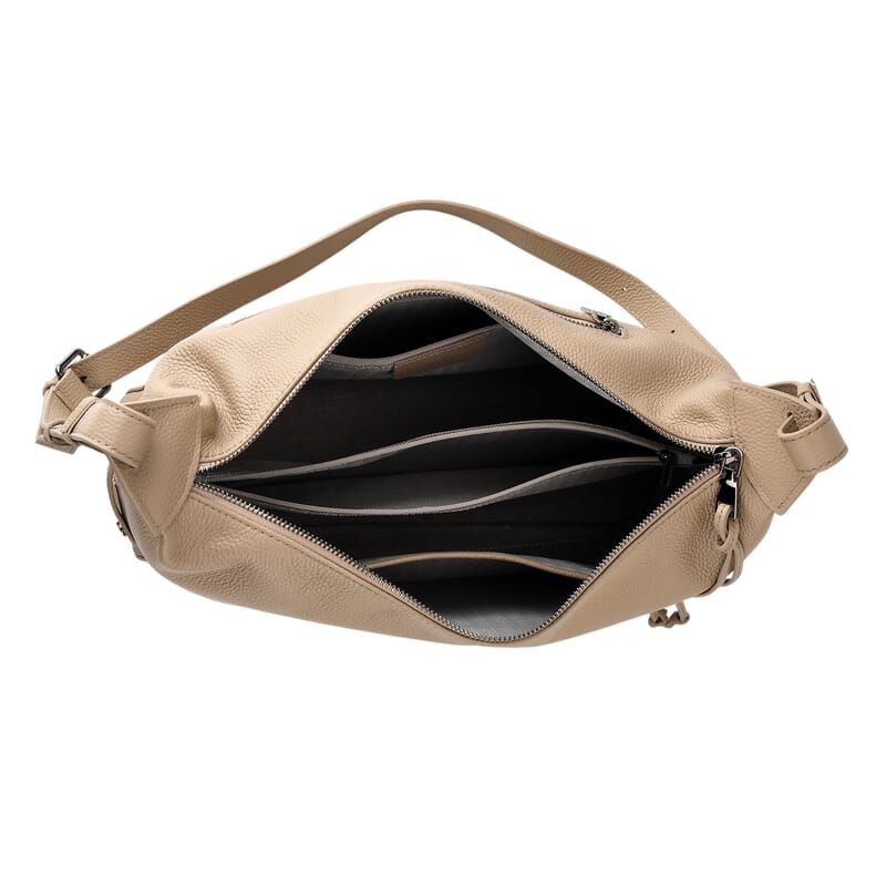 La Marey Beige Genuine Leather Crossbody Bag with Shoulder Strap
