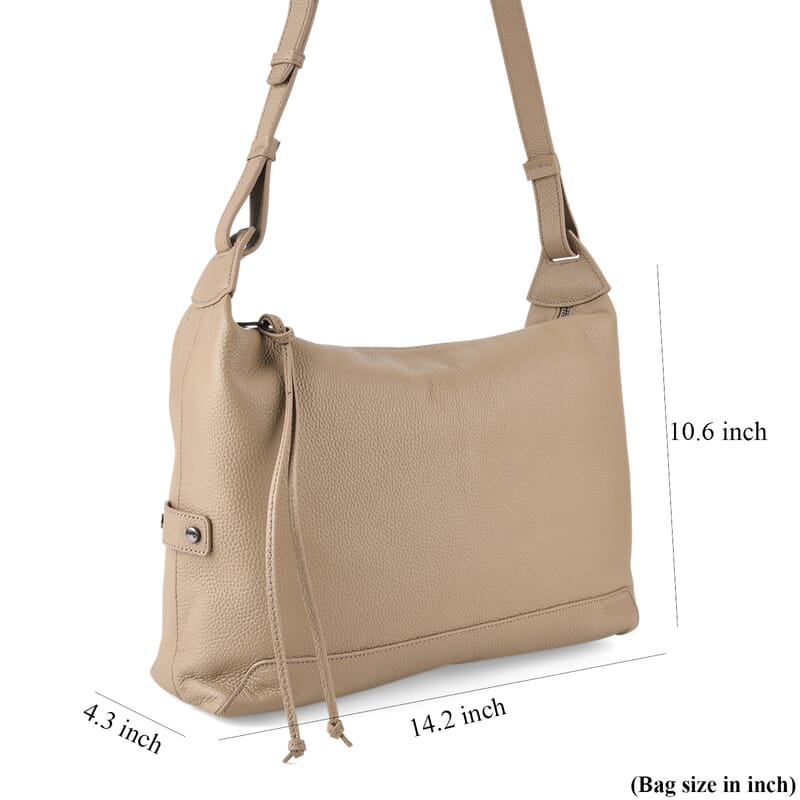 La Marey Beige Genuine Leather Crossbody Bag with Shoulder Strap