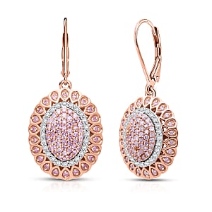 D'Joy Natural Pink and White Diamond I3 1.00 ctw Petal Crown Earrings in 18K Vermeil Rose Gold Over Sterling Silver
