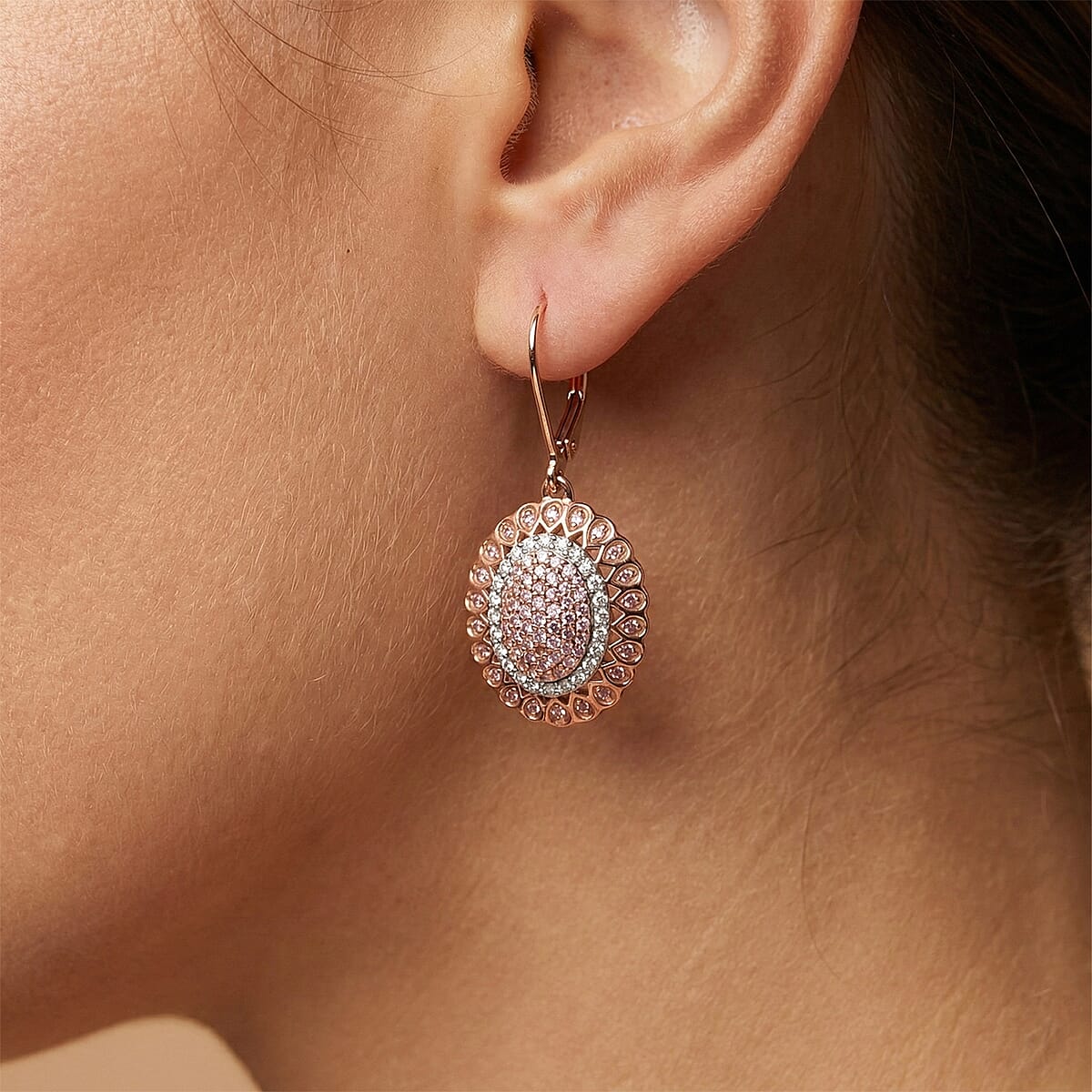 D'Joy Natural Pink and White Diamond I3 1.00 ctw Petal Crown Earrings in 18K Vermeil Rose Gold Over Sterling Silver image number 2