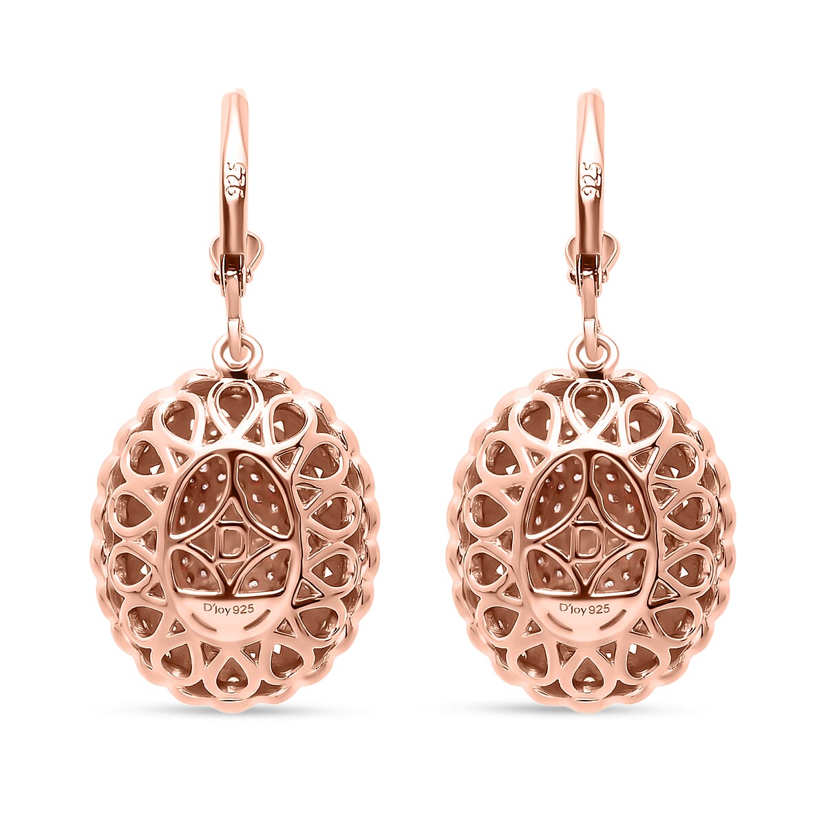 D'Joy Natural Pink and White Diamond I3 1.00 ctw Petal Crown Earrings in 18K Vermeil Rose Gold Over Sterling Silver