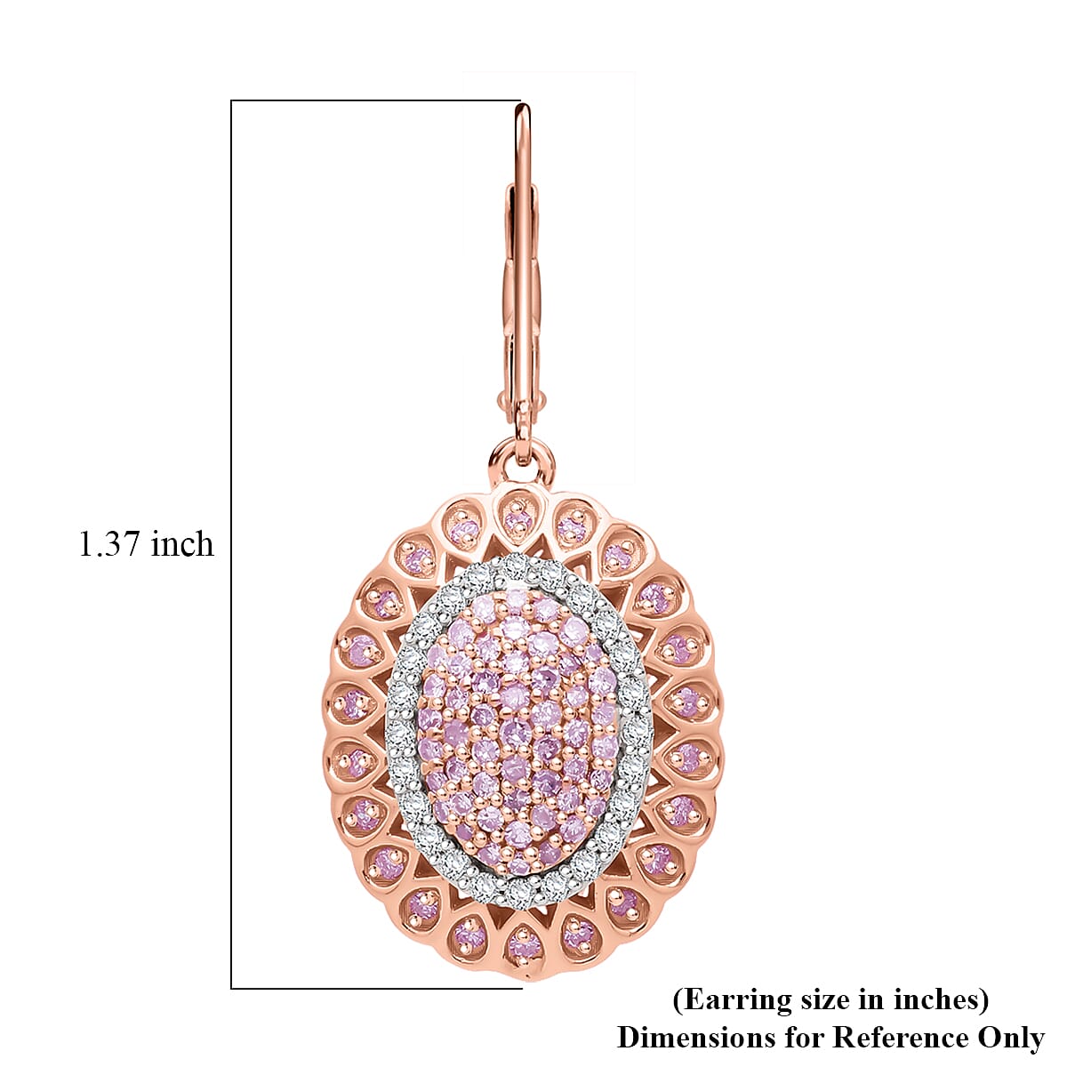 D'Joy Natural Pink and White Diamond I3 1.00 ctw Petal Crown Earrings in 18K Vermeil Rose Gold Over Sterling Silver