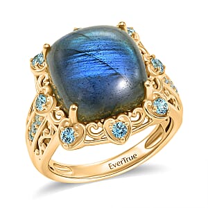 EverTrue Malagasy Labradorite and Apatite 8.90 ctw Ring in 18K Yellow Gold Plated (Size 10.0) (Del. in 7-10 Days)
